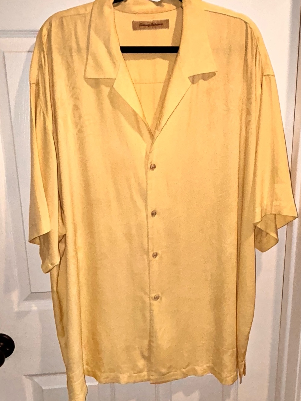 Tommy Bahama Silk Short Sleeve Men’s Button Sz XXL Yellow Jacquard Leaf Pattern